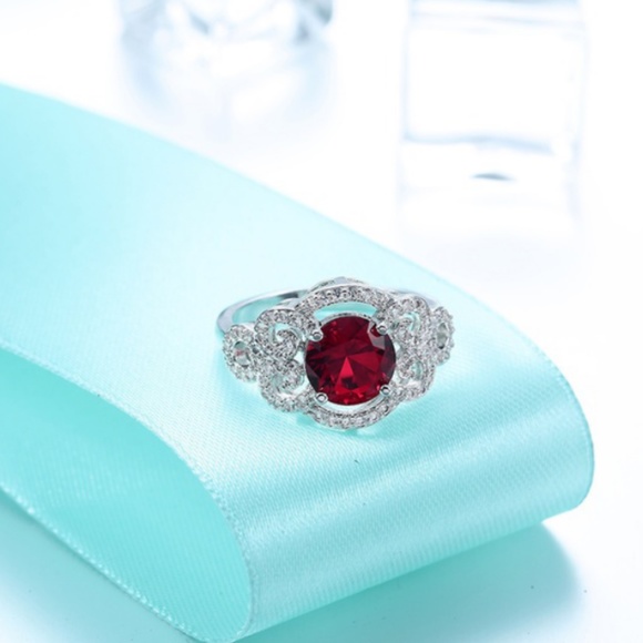 Wine Red Cubic Zircon Crystal Sterling Silver Ring - Picture 5 of 5